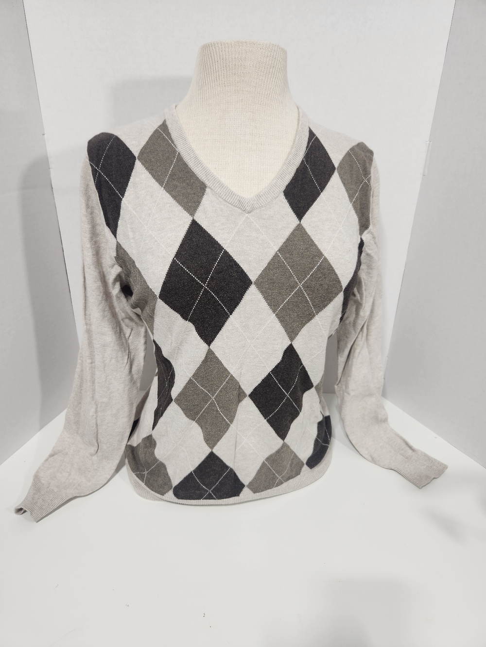 Merona Argyle V-Neck Sweater - Light Gray & Charcoal